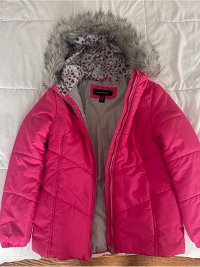 Weather Tamer Girls Winter Coat L 10-16 Hot Pink Faux Fur Hood Puffer